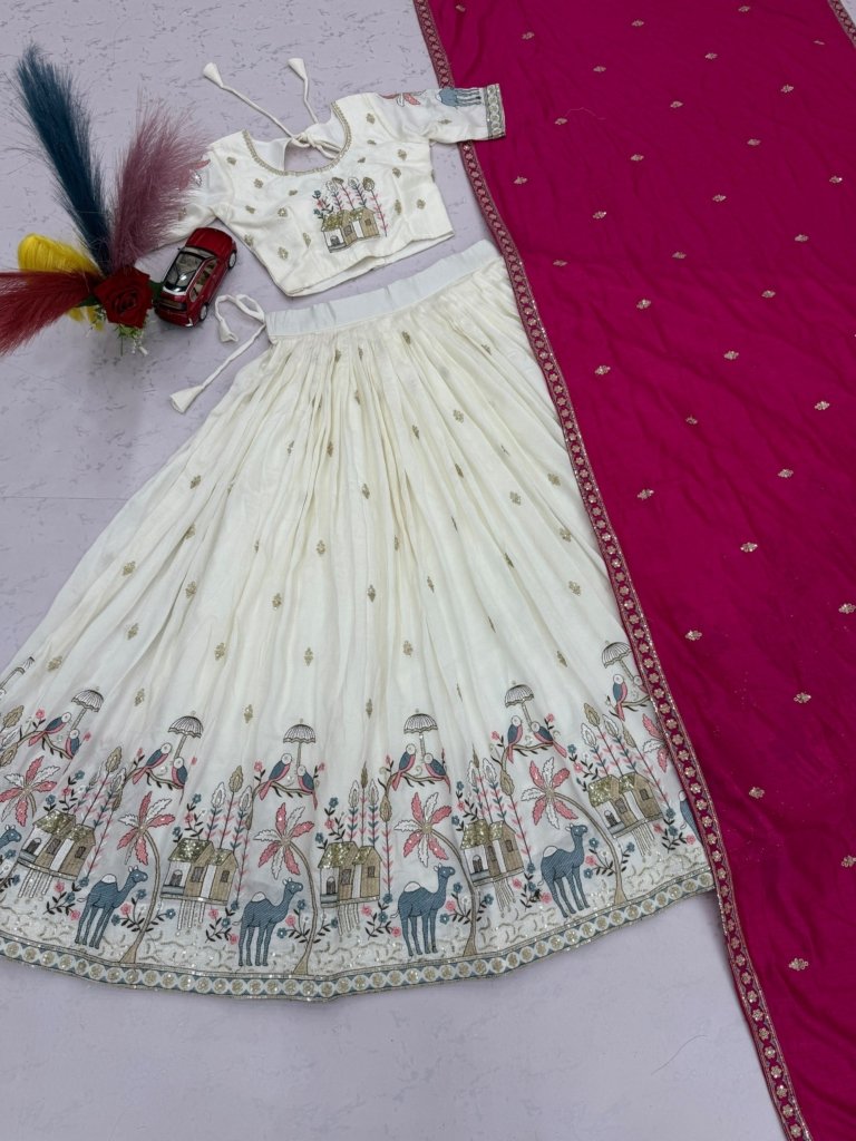 Designer Bridal Lehenga in Off White Vichitra Silk Wedding Lehenga for Bridal
