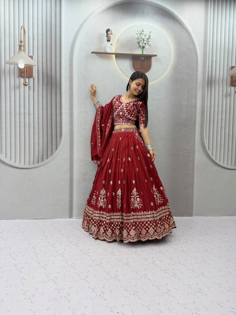 Peacock Embroidery Lehenga Choli in Teal Chinon Ready to Wear Lehenga