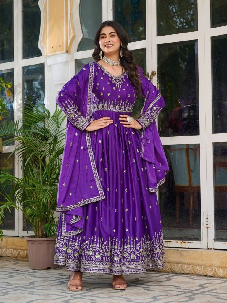 Elegant American Silk Gown - Padded Sequin Work Party Wear