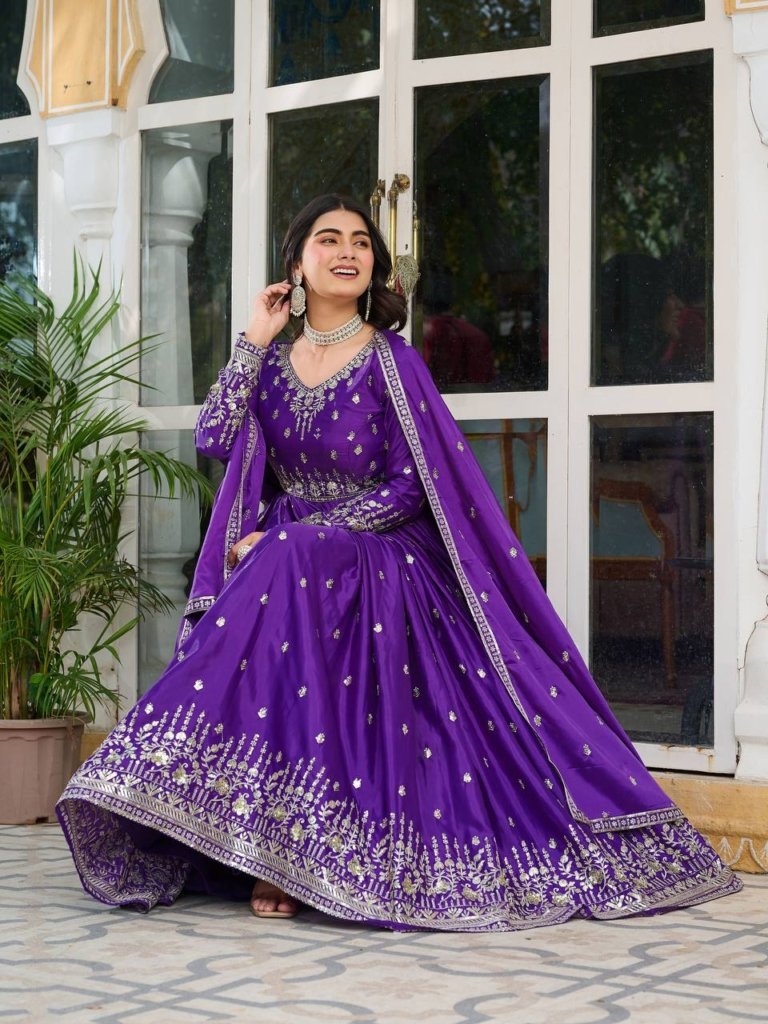 Elegant American Silk Gown - Padded Sequin Work Party Wear