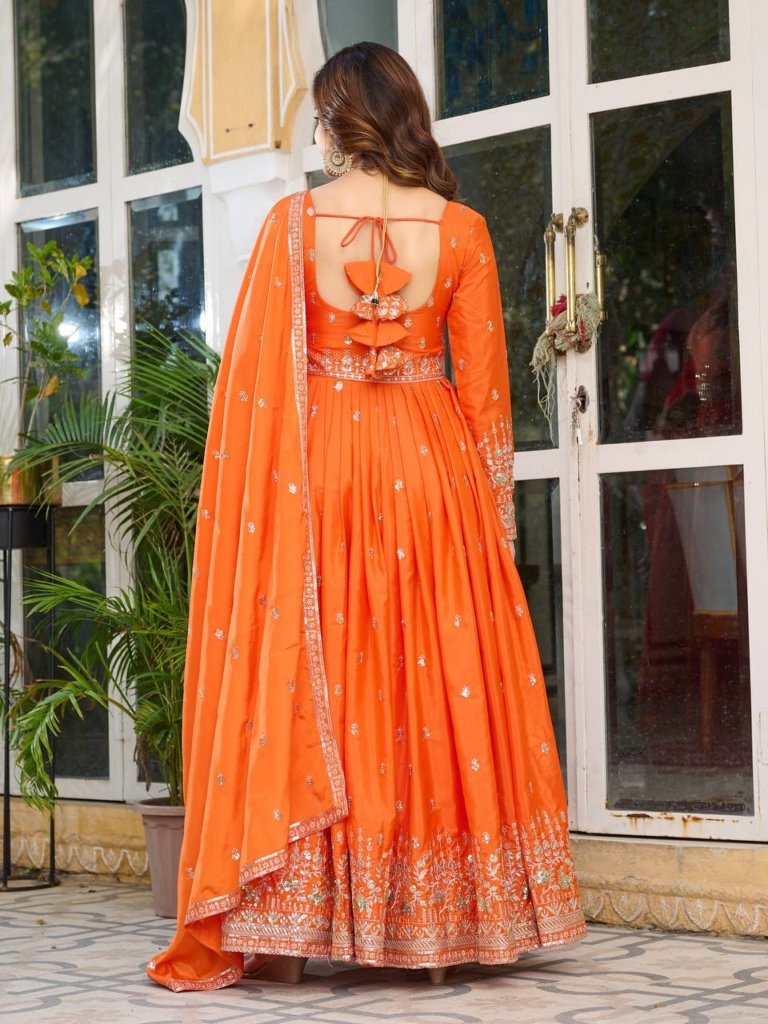 Elegant American Silk Gown - Padded Sequin Work Party Wear