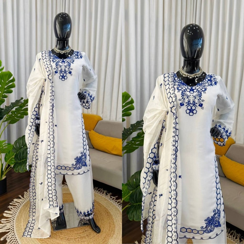 Chanderi Embroidered Farshi Salwar Suit with Dupatta for Festive Formal Casual Wear