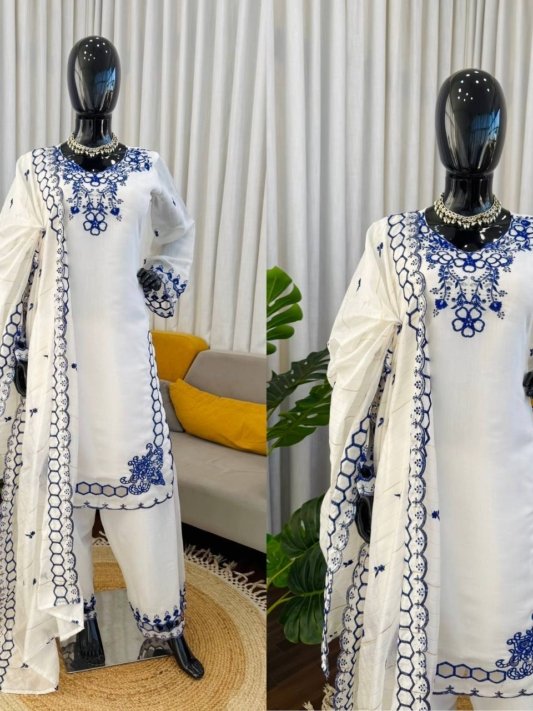Chanderi Embroidered Farshi Salwar Suit with Dupatta for Festive Formal Casual Wear – view 6