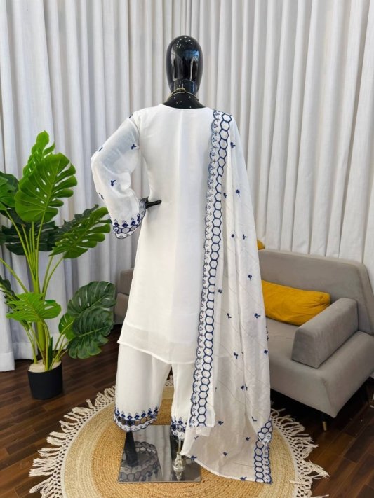 Chanderi Embroidered Farshi Salwar Suit with Dupatta for Festive Formal Casual Wear – view 8