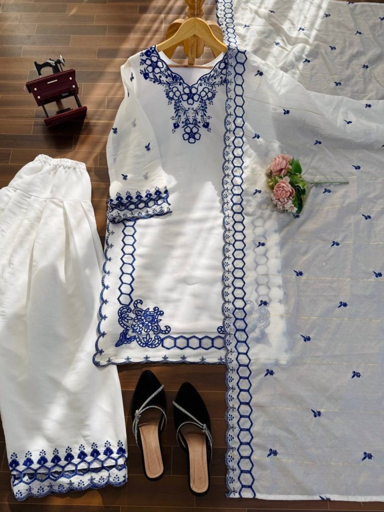 Chanderi Embroidered Farshi Salwar Suit with Dupatta for Festive Formal Casual Wear