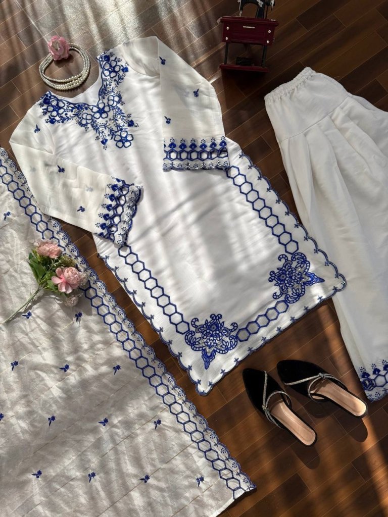 Chanderi Embroidered Farshi Salwar Suit with Dupatta for Festive Formal Casual Wear