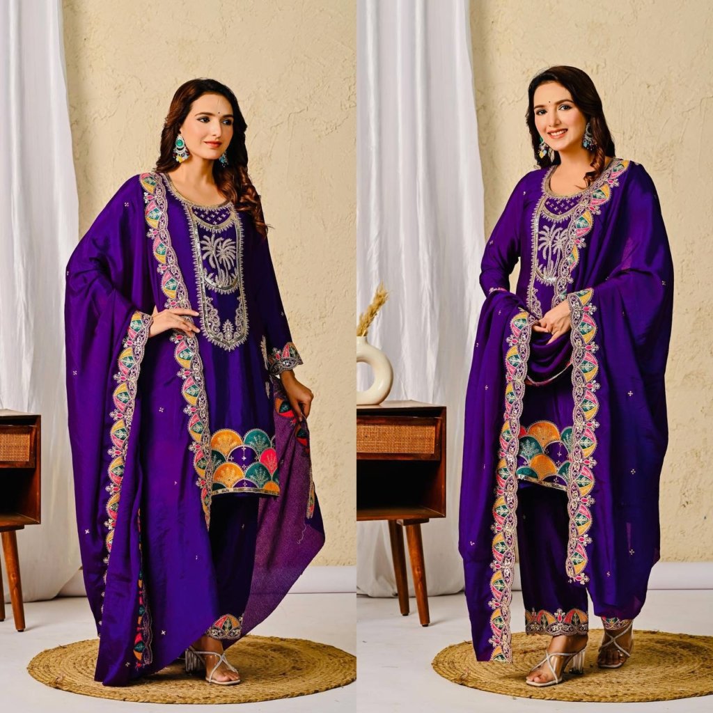 Royal Purple Designer Party Wear 3-Piece Suit