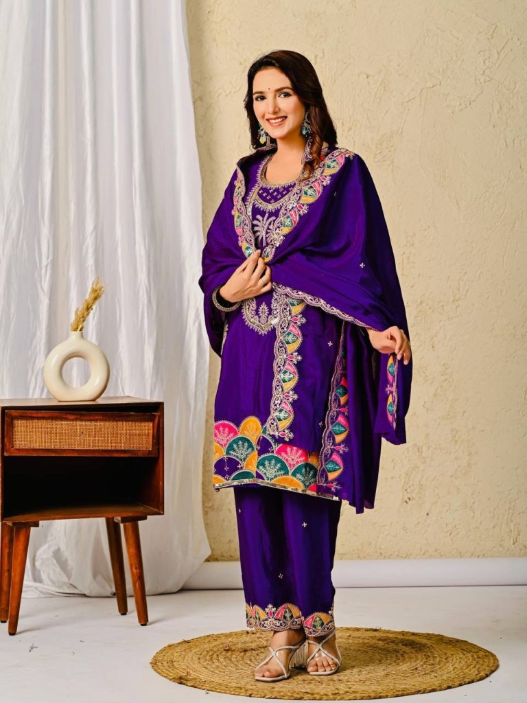 Royal Purple Designer Party Wear 3-Piece Suit