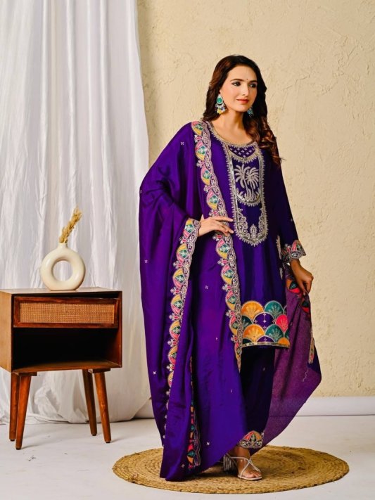 Royal Purple Designer Party Wear 3-Piece Suit