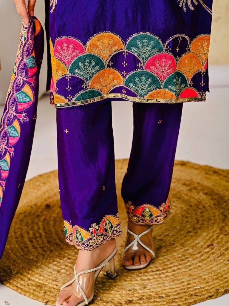 Royal Purple Designer Party Wear 3-Piece Suit