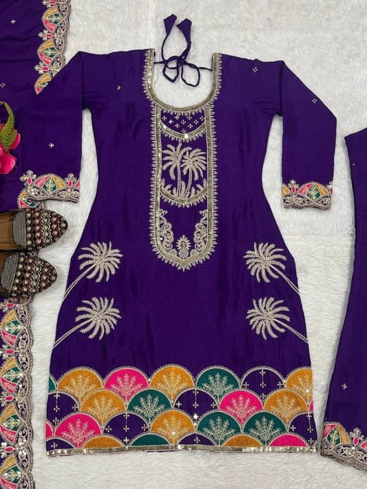 Royal Purple Designer Party Wear 3-Piece Suit – view 7