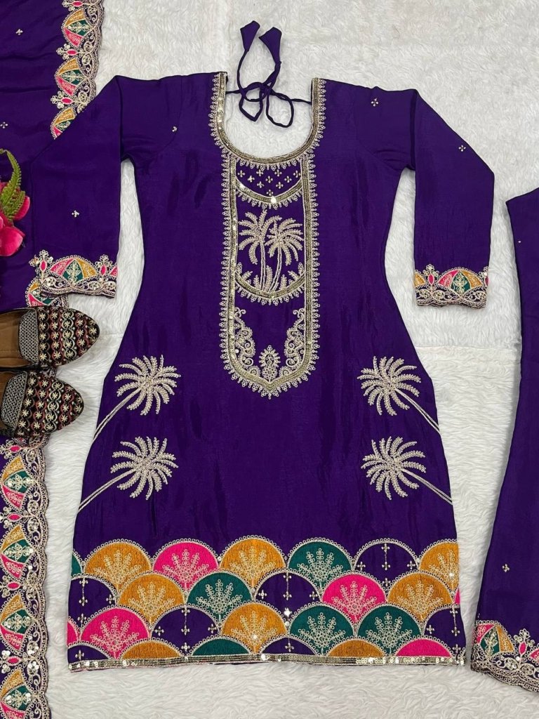 Royal Purple Designer Party Wear 3-Piece Suit