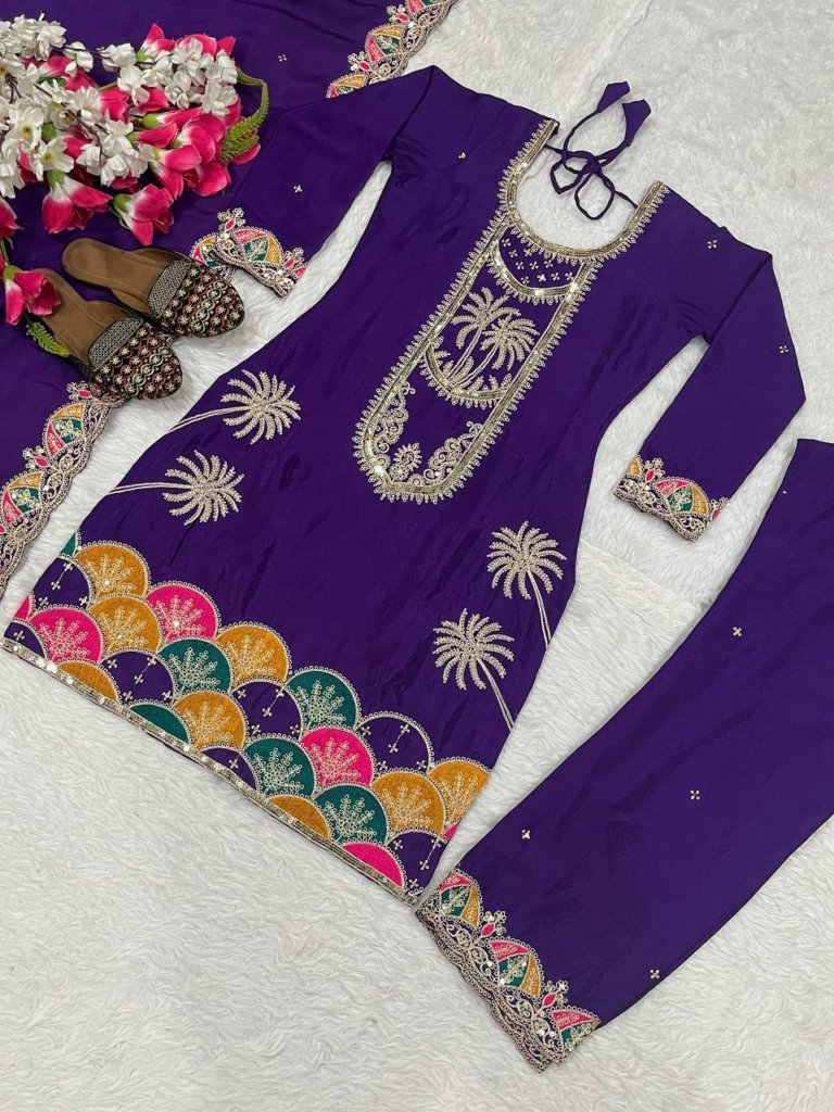 Royal Purple Designer Party Wear 3-Piece Suit