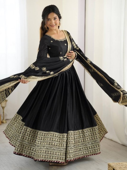 Designer Chinon Silk Heavy Sequence Work Anarkali Set With Dupatta – view 7