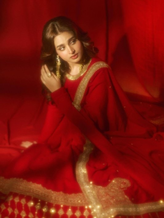 Ayesha Khan Anarkali Dress in Red Vichitra Silk Embroidery for Party – view 11
