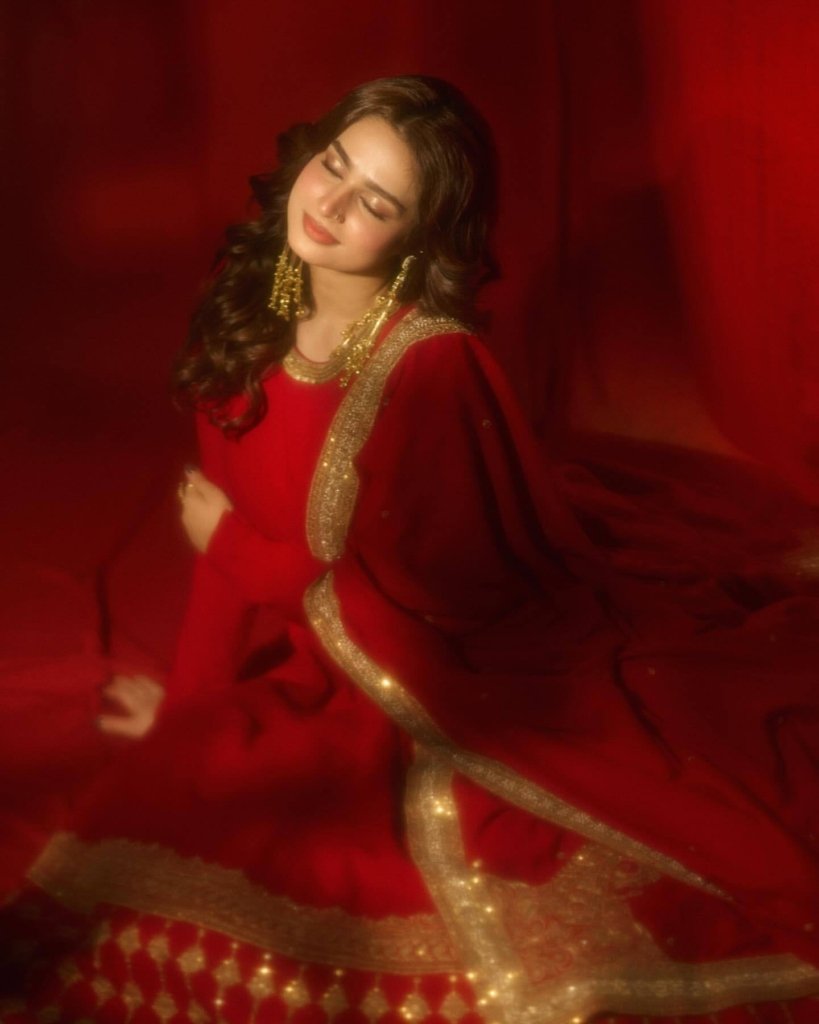 Ayesha Khan Anarkali Dress in Red Vichitra Silk Embroidery for Party