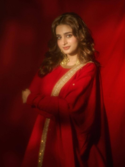 Ayesha Khan Anarkali Dress in Red Vichitra Silk Embroidery for Party