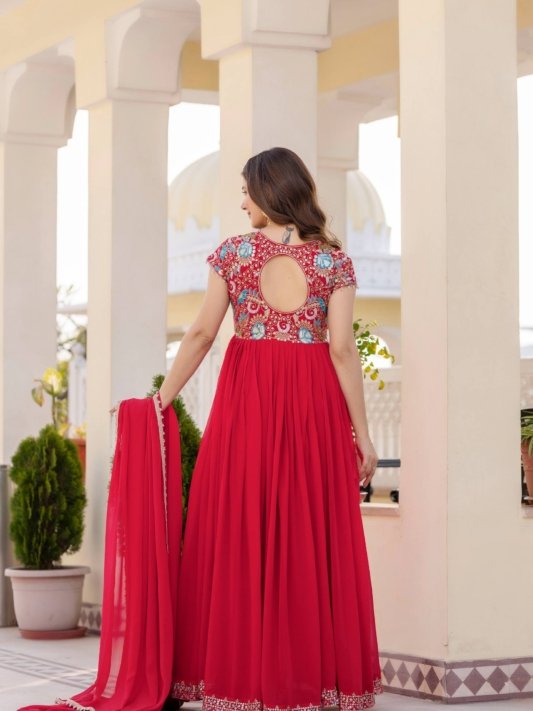 Georgette Ruby Wedding Party Wear Gown – view 6