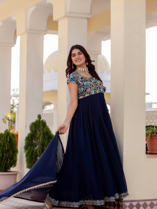 Georgette Ruby Wedding Party Wear Gown – view 7