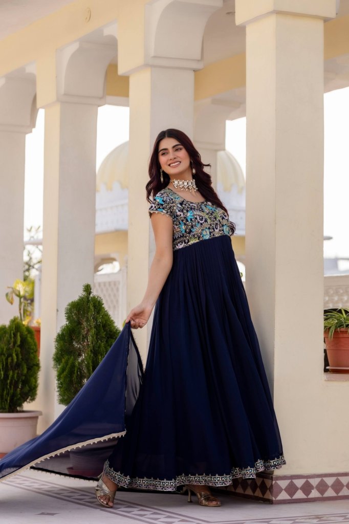 Georgette Ruby Wedding Party Wear Gown