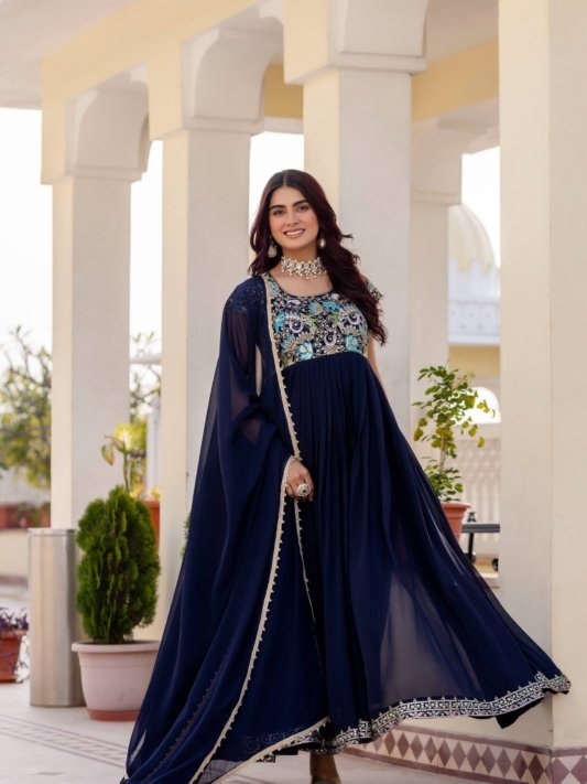 Georgette Ruby Wedding Party Wear Gown