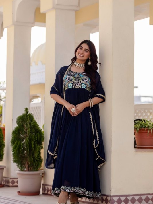 Georgette Ruby Wedding Party Wear Gown – view 8
