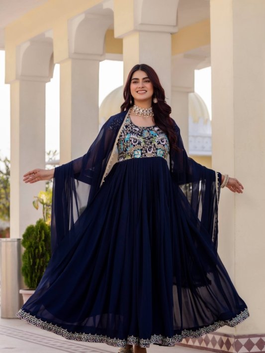 Georgette Ruby Wedding Party Wear Gown
