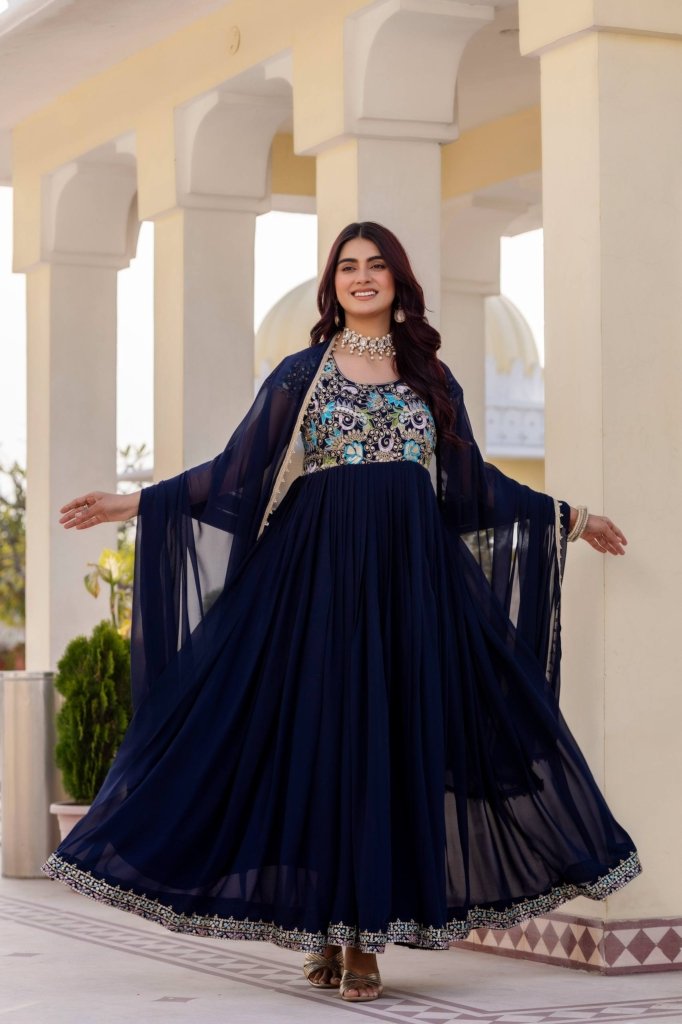 Georgette Ruby Wedding Party Wear Gown