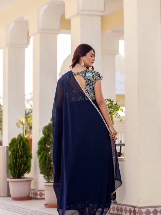 Georgette Ruby Wedding Party Wear Gown