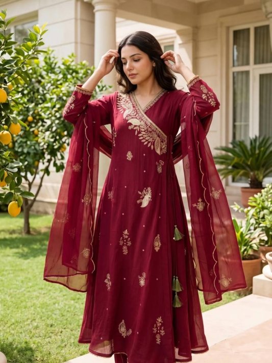 Royal Wine Embroidered Suit