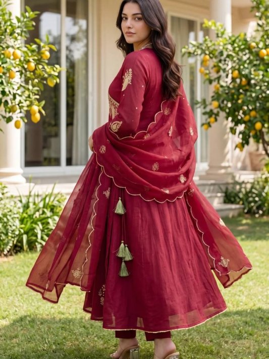 Royal Wine Embroidered Suit – view 6