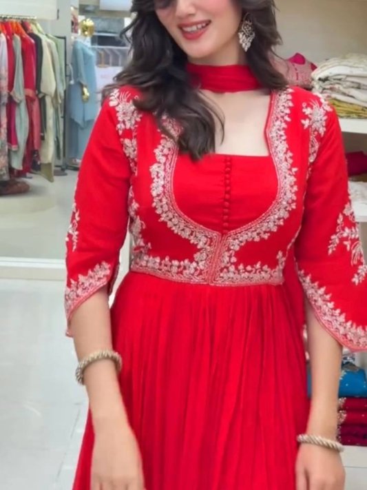 Pure Chinnon Hand-Embroidered Gown —  Festive & Wedding Collection