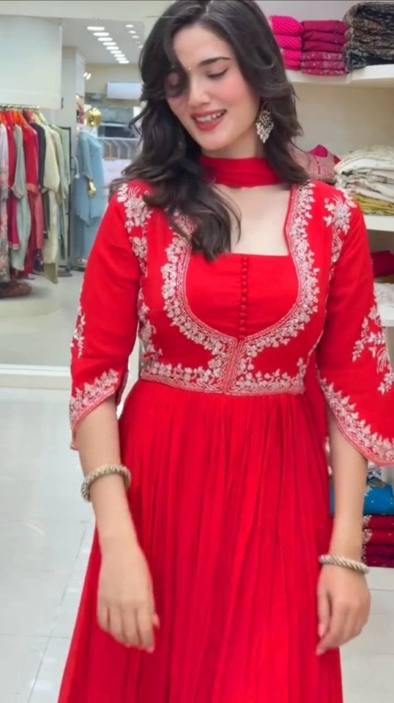 Pure Chinnon Hand-Embroidered Gown —  Festive & Wedding Collection
