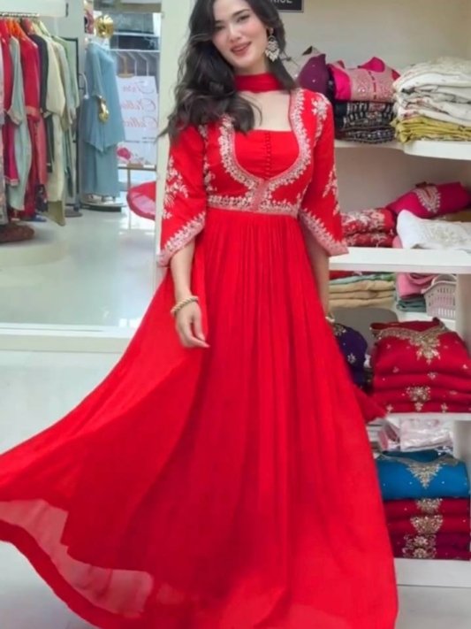 Pure Chinnon Hand-Embroidered Gown —  Festive & Wedding Collection
