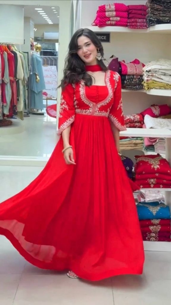 Pure Chinnon Hand-Embroidered Gown —  Festive & Wedding Collection