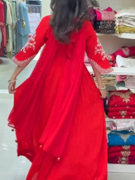 Pure Chinnon Hand-Embroidered Gown —  Festive & Wedding Collection