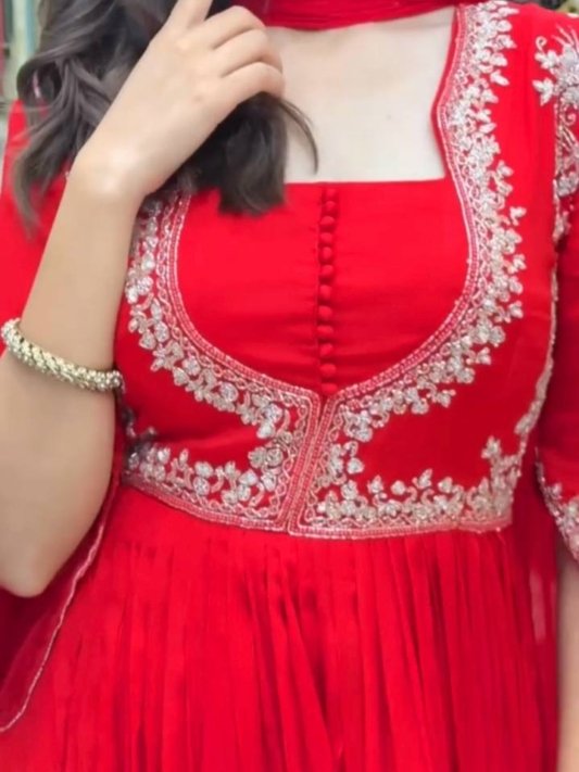 Pure Chinnon Hand-Embroidered Gown —  Festive & Wedding Collection