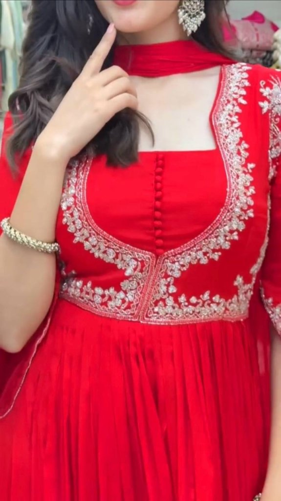 Pure Chinnon Hand-Embroidered Gown —  Festive & Wedding Collection