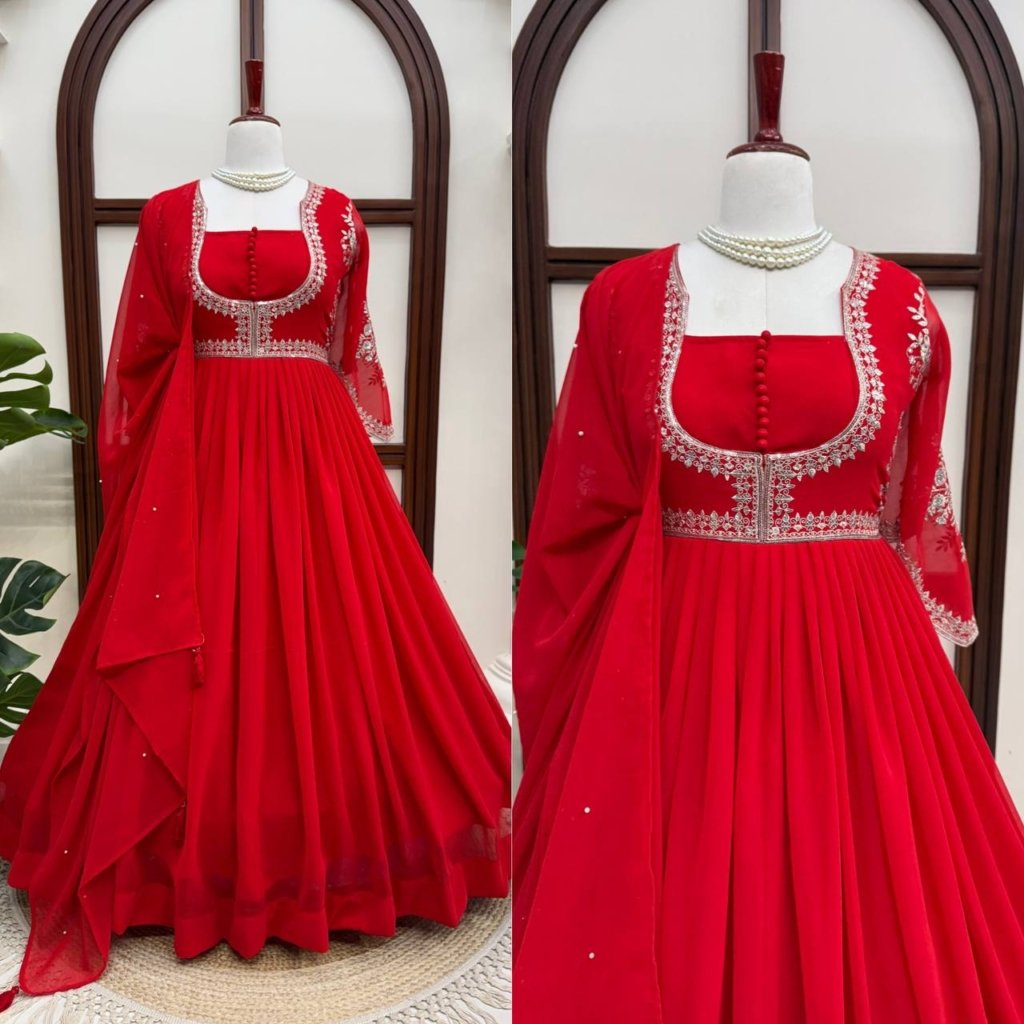 Pure Chinnon Hand-Embroidered Gown —  Festive & Wedding Collection