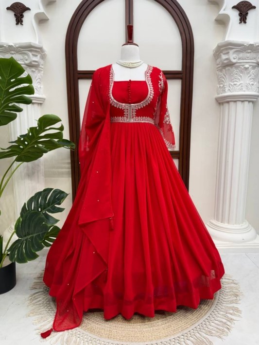 Pure Chinnon Hand-Embroidered Gown —  Festive & Wedding Collection – view 6