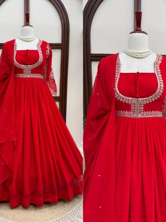 Pure Chinnon Hand-Embroidered Gown —  Festive & Wedding Collection