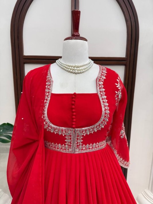 Pure Chinnon Hand-Embroidered Gown —  Festive & Wedding Collection – view 8