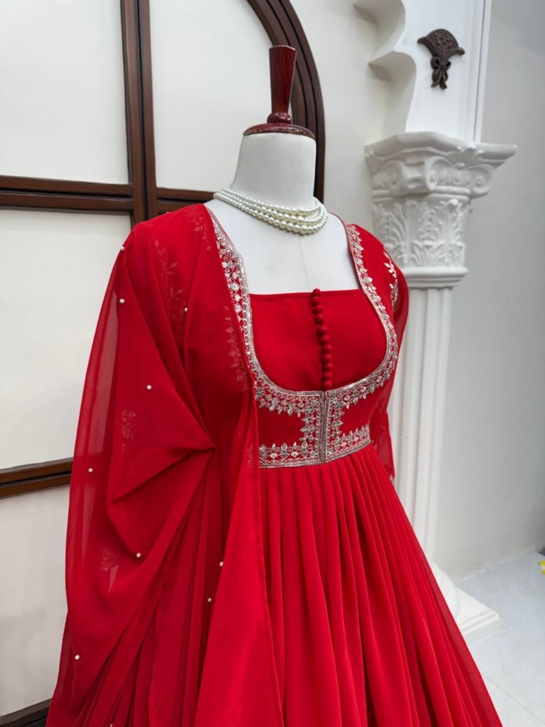 Pure Chinnon Hand-Embroidered Gown —  Festive & Wedding Collection