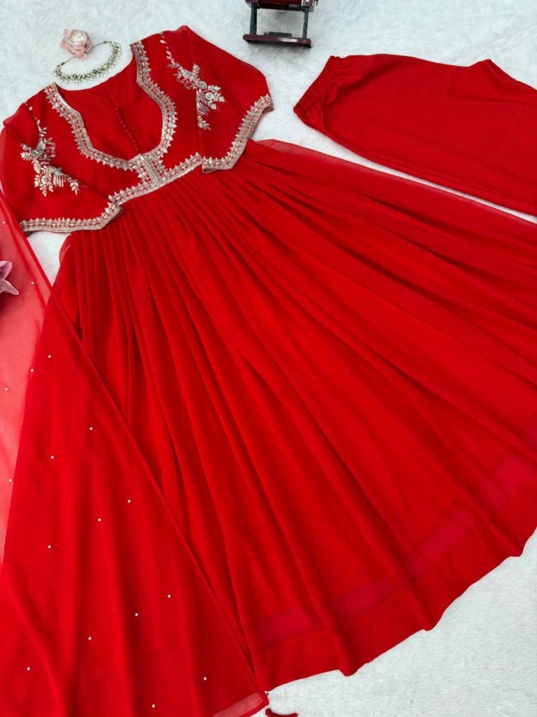 Pure Chinnon Hand-Embroidered Gown —  Festive & Wedding Collection