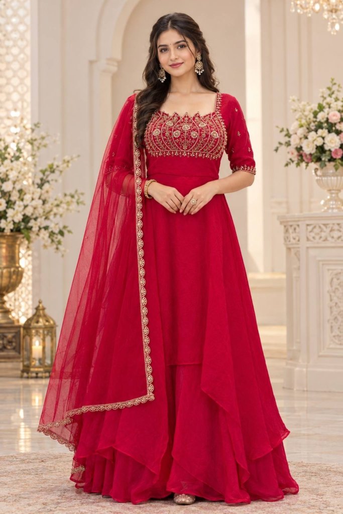 Premium Layered Gown with Dupatta – Wedding & Festive Collection 2026