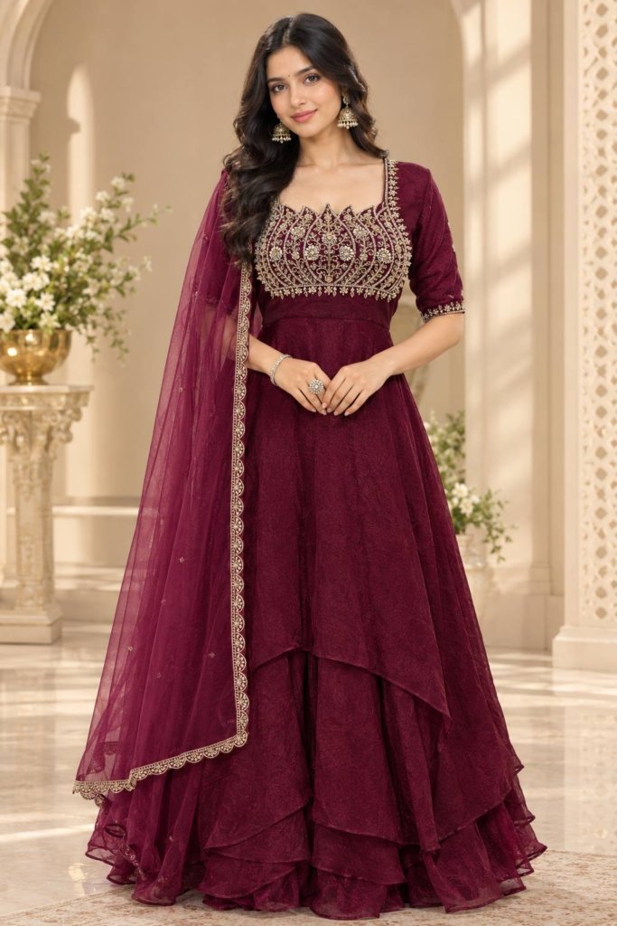 Premium Layered Gown with Dupatta – Wedding & Festive Collection 2026
