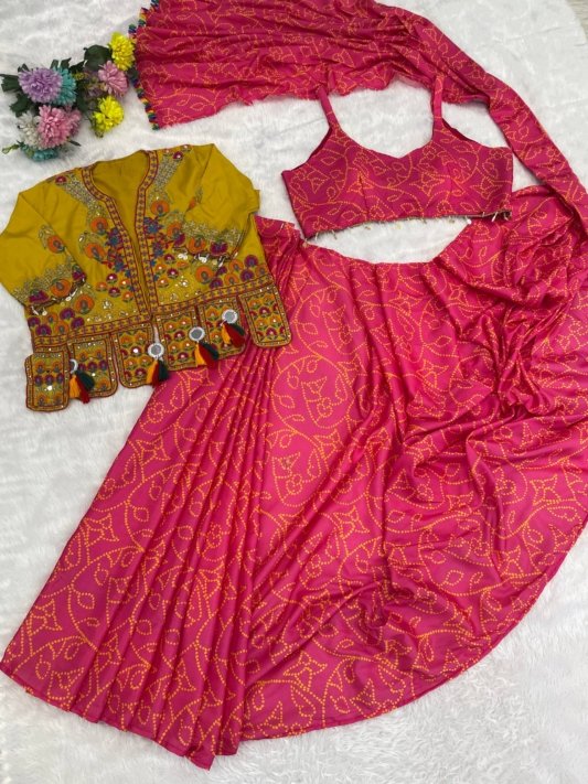 Royal Pink Saree with Mustard Embroidered Jacket – Festive Glamour by Utsavika – view 6