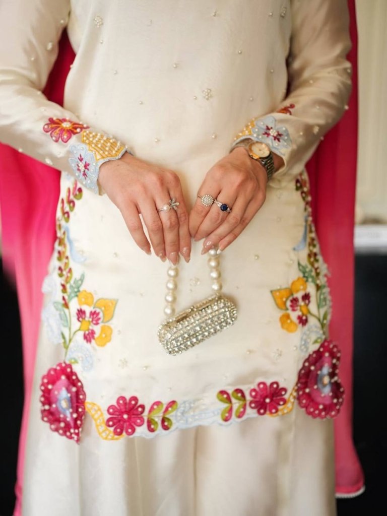 Premium Ivory White Sharara Suit with Pink Floral Embroidery and Designer Dupatta