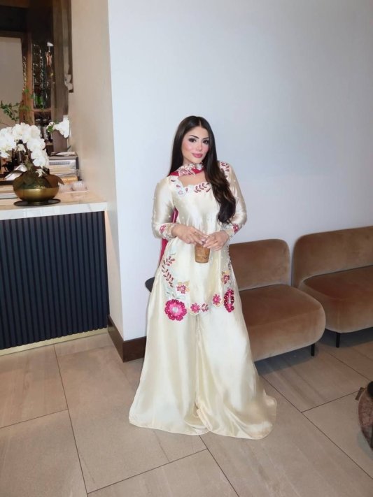 Premium Ivory White Sharara Suit with Pink Floral Embroidery and Designer Dupatta – view 7